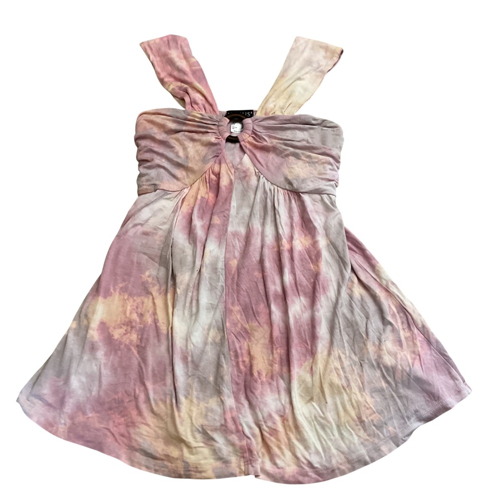 Venus Pink Orange Tie Dye O-Ring Babydoll Top Sleeveless Jersey Knit Medium